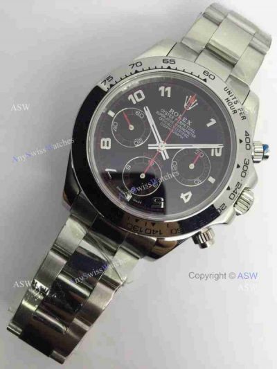 Copy Swiss 7750 Rolex Daytona Watch SS Black Arabic 
